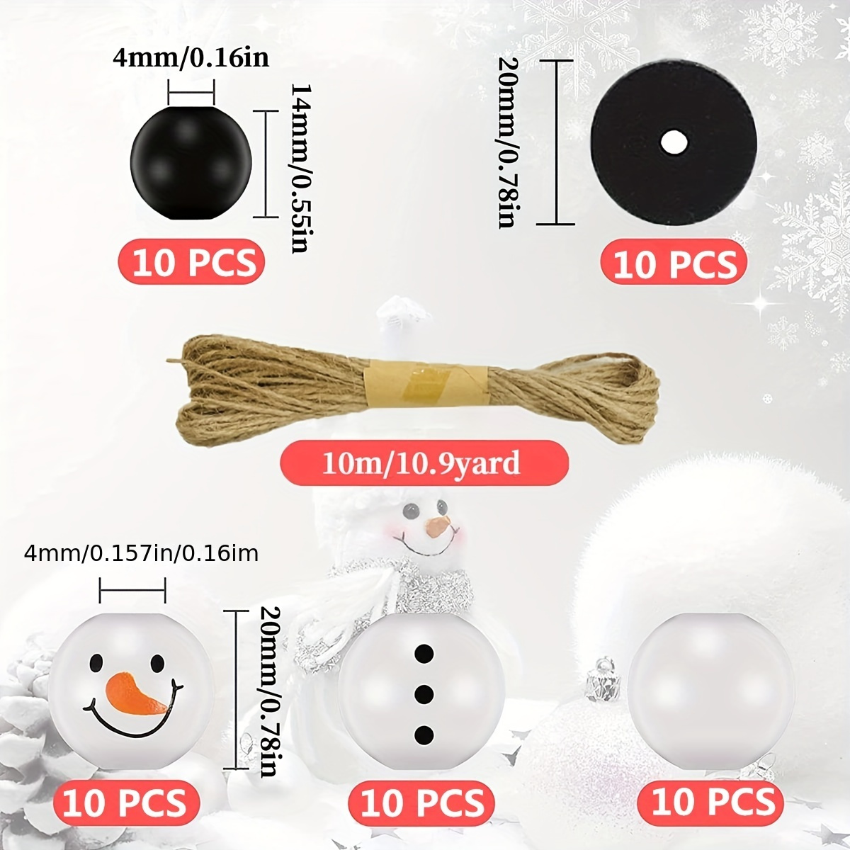 Image of Ywli 50pcs Christmas Snowman Wooden Beads Bubblegum Beads Snowman Beads Set For Tree Hanging Diy Garland Home Party Holiday New Year Decor