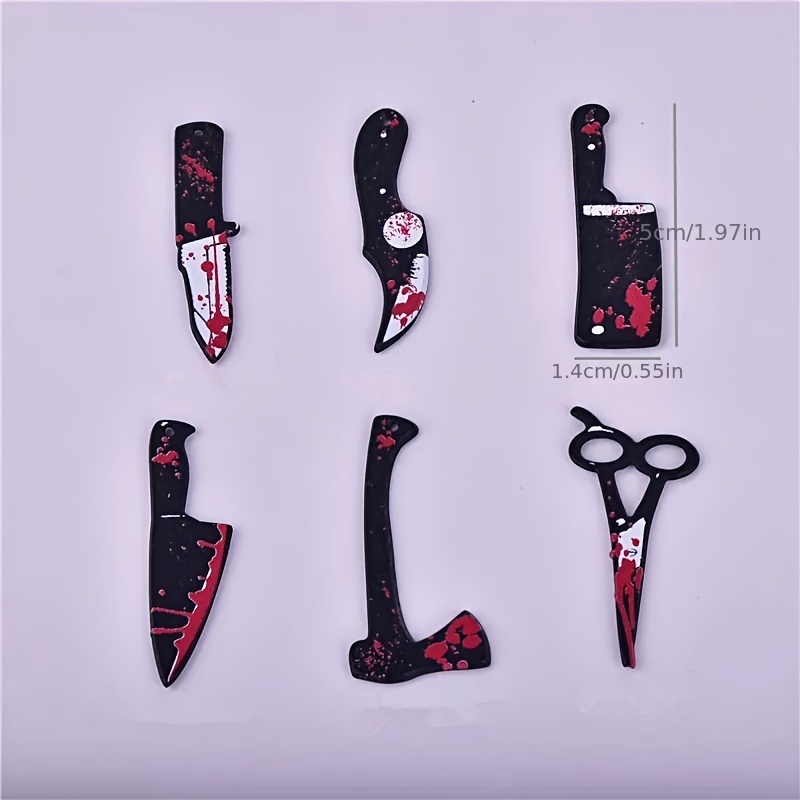 10pcs Halloween Bloody Printed Knife Acrylic Pendants Knife Shape with Skull Rose Gothic Style Jewelry DIY Pendant Earrings Necklace Jewelry