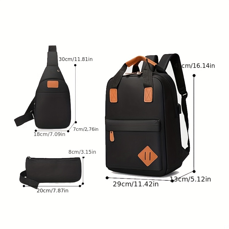 3pcs Set Large Capacity Backpack Travel Bag Crossbody Bag