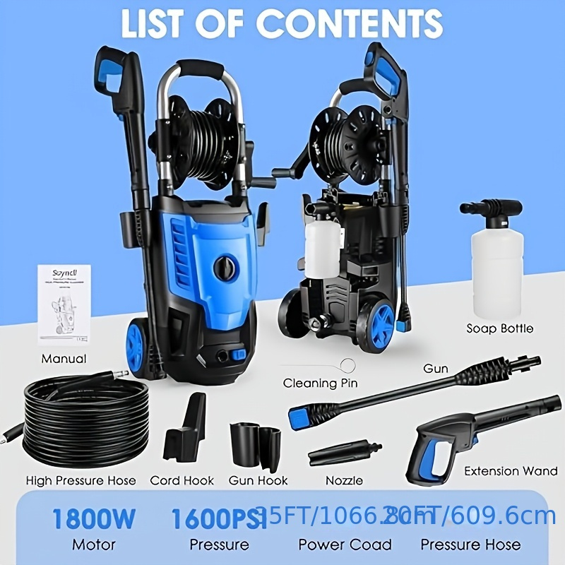 1pc professional 1800w electric pressure washer 5000 psi high   with adjustable nozzle and hose aluminum material uncharged operation no battery required pressure washer accessories details 4