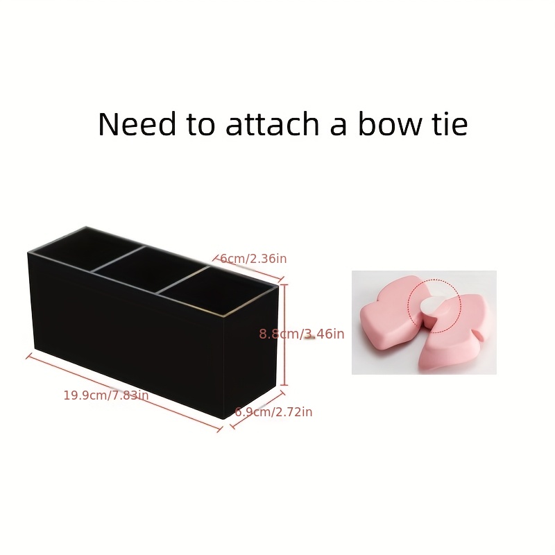 1pc 3 compartment makeup brush storage box eyebrow pencil and lipstick storage rack small display box suitable for bathroom bedroom pink bow black home storage box Product details 7
