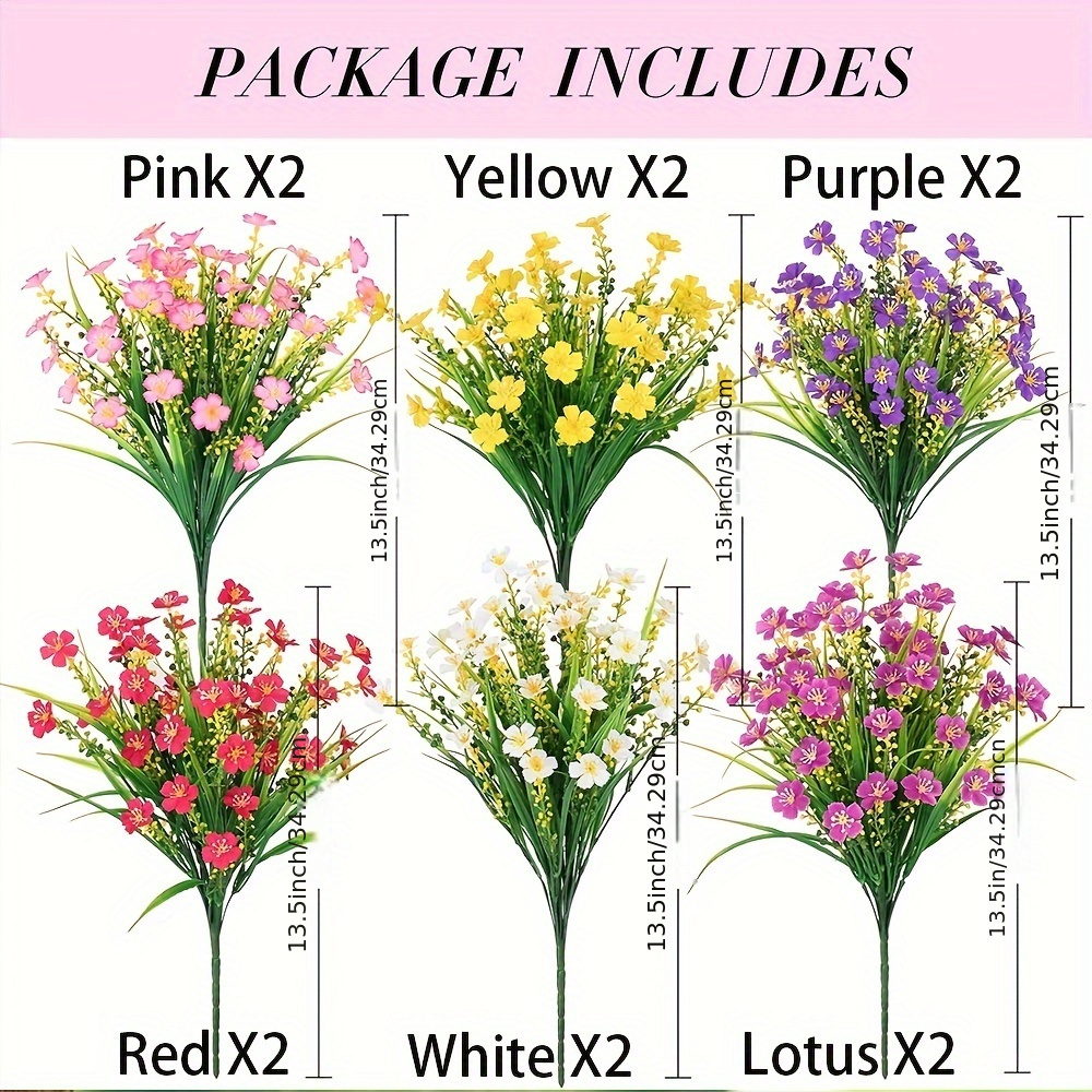 TEMU 12 Bundles Artificial - Uv Resistant Plastic Outdoor Faux Plants For Garden Porch Window Box Home Decor, Multicolor - Anniversary, Indoor/outdoor Plastic Decoration (without Container)