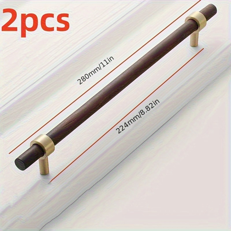 TEMU 2pcs Set, Walnut Wood + Brass Material, Modern Minimalist Cabinet Drawer Wardrobe Door Handle, Solid Wood Handle With Included Mounting Screws