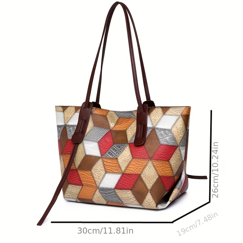 Argyle Embossed Tote Bag For Women, Fashion Pu Leather Handbag, Large  Capacity Shoulder Bag - Temu Bahrain