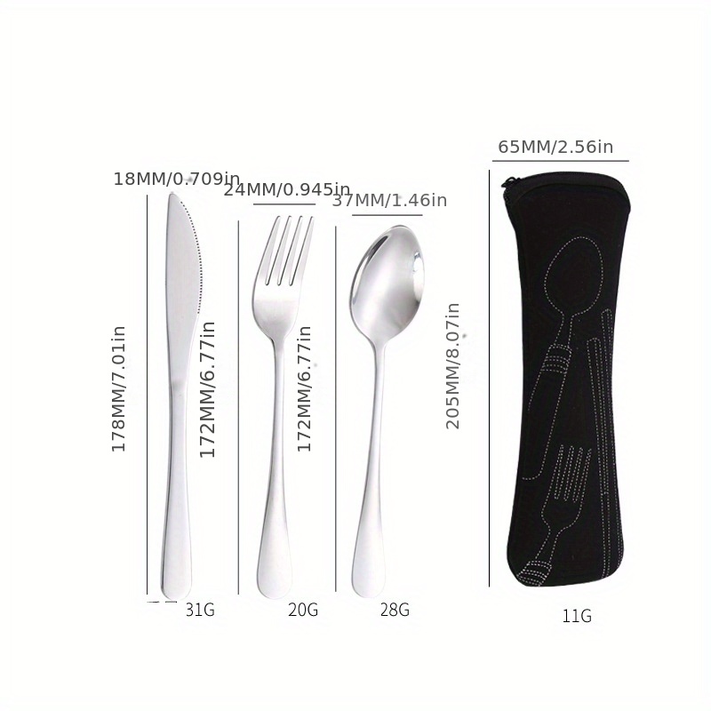 Cutlery Set with Portable Pouch Case, Stainless Steel Flatware