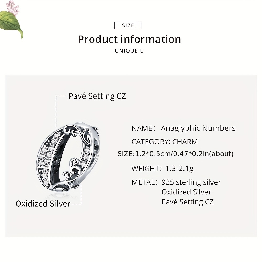 0-9 Arabic Number 925 Silver Bead Without Chain