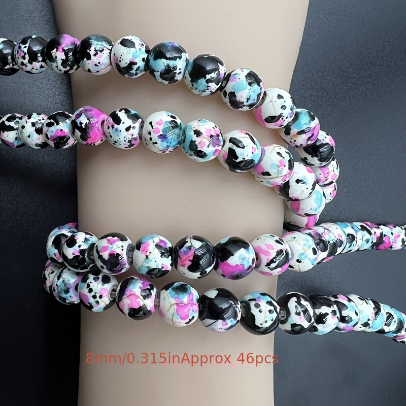 TEMU 8mm Loose Beads, Approximately 46pcs, Moroccan Mosaic Glazed Enamel, 15-inch Strand Of Handmade Coarse Ceramic Beads With A Mediterranean ,