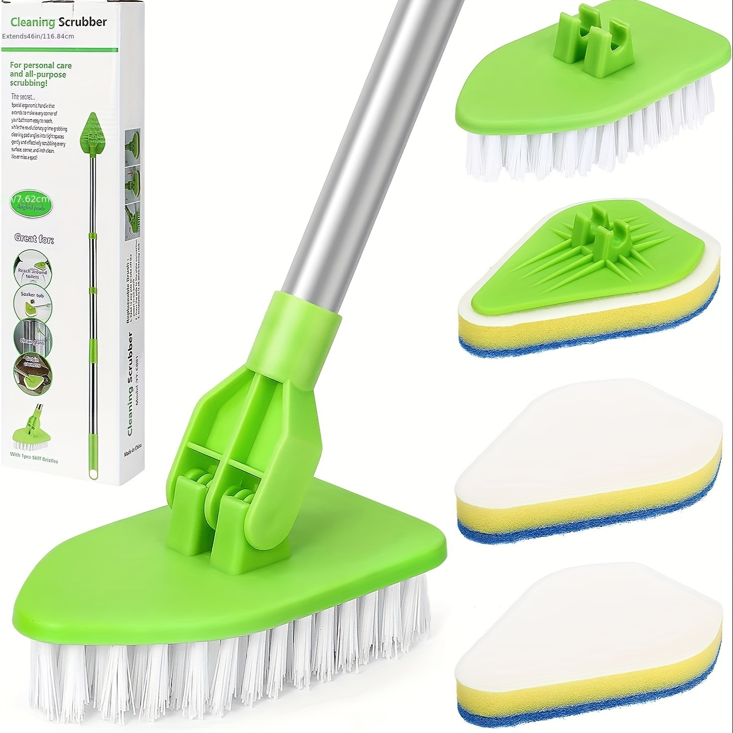 Tub Tile Scrubber Extendable Long Handle 58,Shower Cleaning Brush with  Stiff Bristle,Microfiber Pad,2 Scrubbing Pads for Bathroom Floor Tile Wall  Sink Bathtub