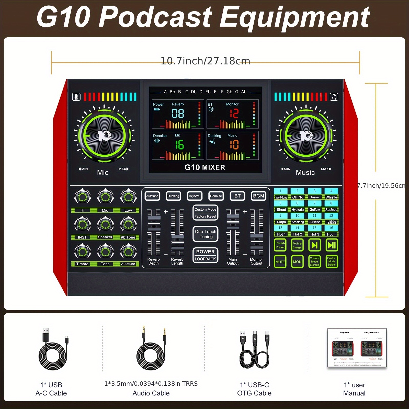 TEMU Gaming Audio Mixer, Streaming Rgb Pc Mixer With Xlr Microphone Interface, Individual Control, Volume , 48v Power, For Podcast/recording