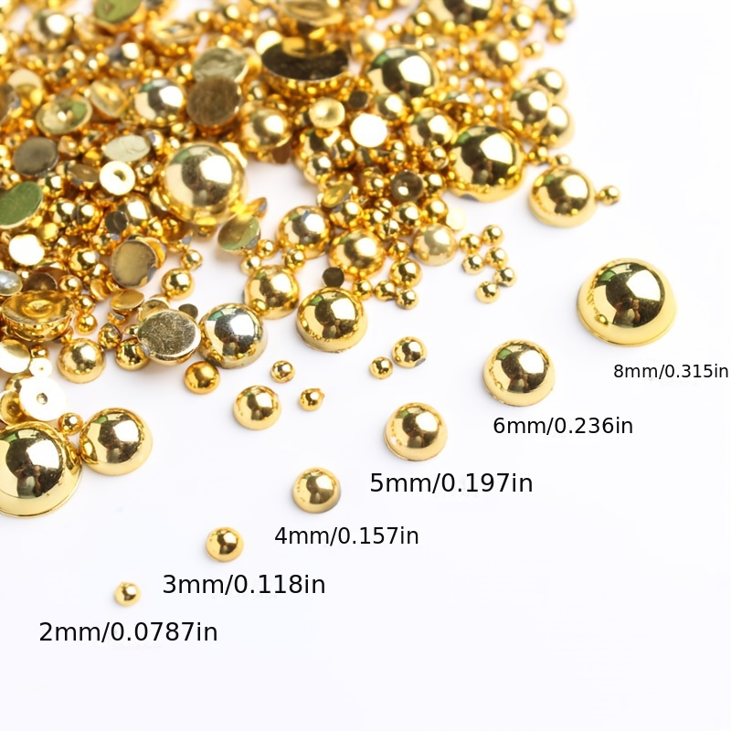 TEMU 200 pièces Perles Mi-Rondes Style Punk Doré et Argenté, Charmes pour Nail Art en Résine 3D, Taille 2-8mm, Décorations pour Ongles Noires