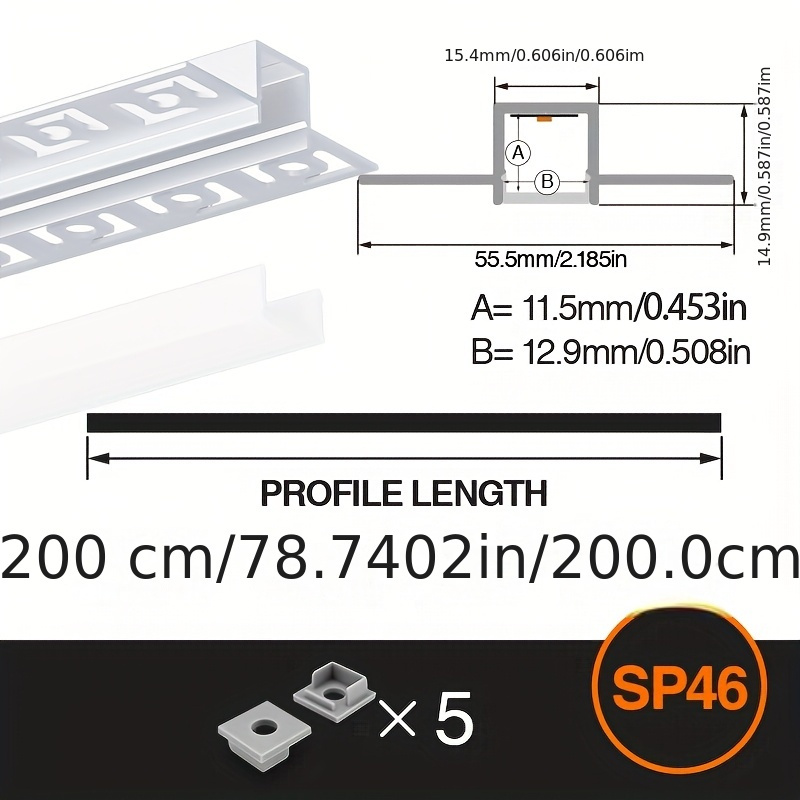 TEMU in alluminio da 200 cm con clip di montaggio a copertura per LED, per barra luminosa LED, lampada da mobile (senza striscia luminosa), diffusore