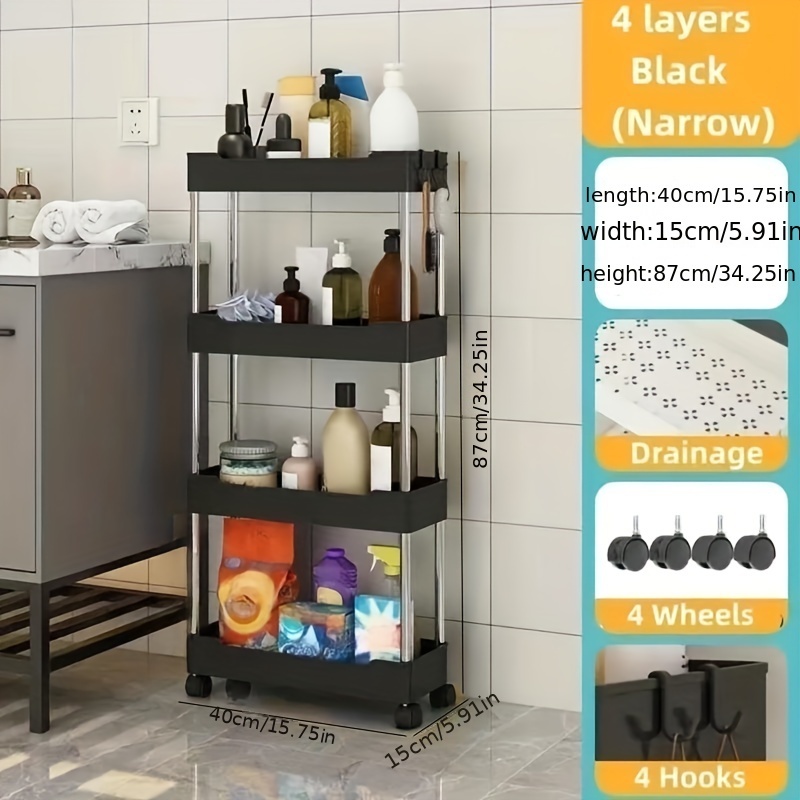 Slim Storage Cart,3 deals Tier Bathroom Rolling Utility Cart Storage Organizer.