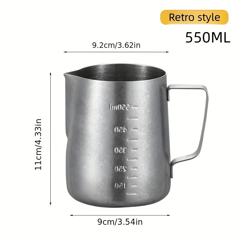 stainless steel milk frothing pitcher with measurement marks   latte   decorations ideal for home and commercial use details 5