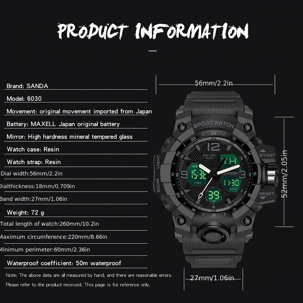 Reloj Deportivo Hombres, Reloj Cuarzo Digital Doble Pantalla Resistente  Agua, Reloj Cronógrafo Alarma Funciones Múltiples, Reloj Luminoso Ideal  Regalos - Joyería Accesorios - Temu Chile