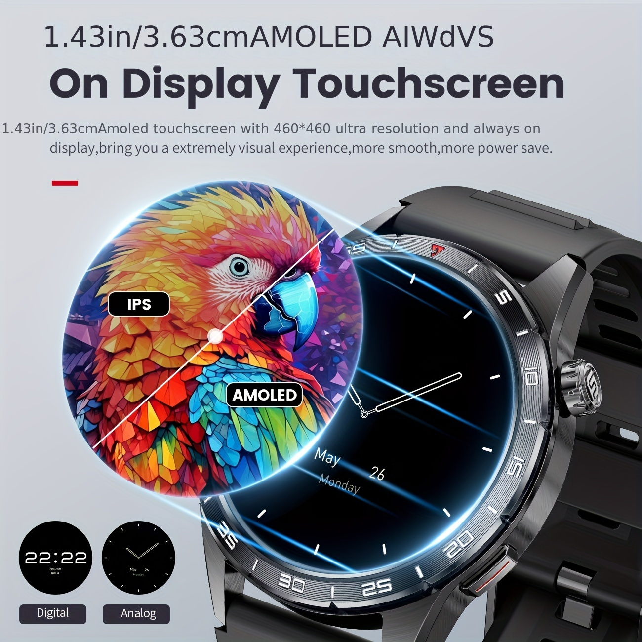 Montre Connectée SIEMORL pour Hommes - Écran AMOLED 1,43 Pouces Toujours Allumé avec Appel sans Fil, 110+ Modes Sportifs, Lecteur de Musique, Suivi d'Activité et Prévision météo – Compatible iPhone & Android