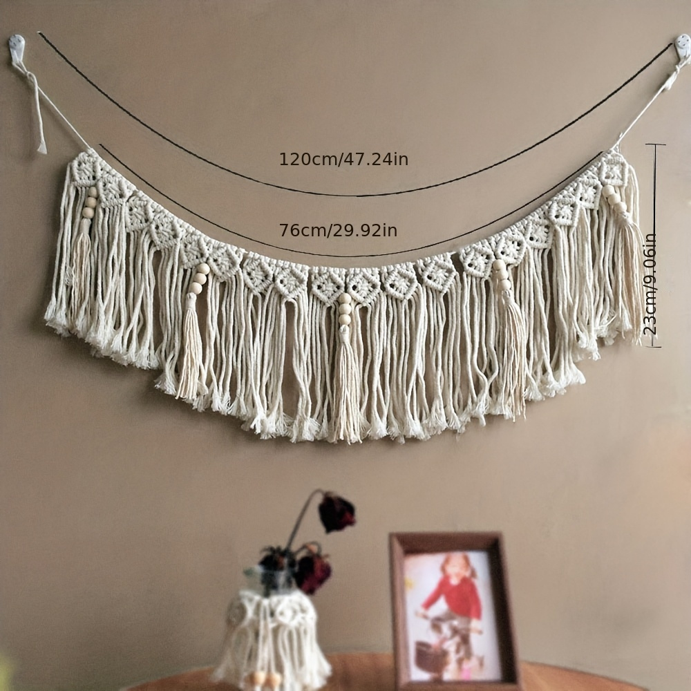 Image of A Single Piece Of Bohemian-style Macrame Handcrafted Window Decoration, Door , And Wall Hanging Flag, Multifunctional Indoor Wall Tassel Decor For Flower Pots