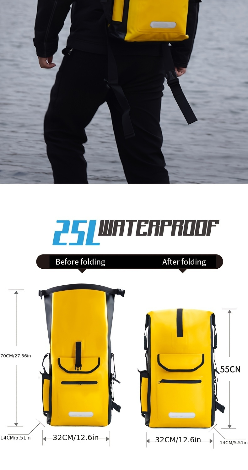 25L Tarpaulin Backpack with Reflective Strips, Convenient to Use, Front Zipper Pocket Backpack, Suitable for Hiking