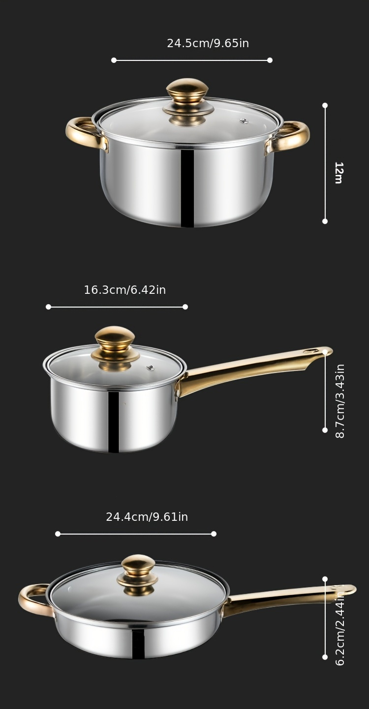 12pcs stainless steel cookware set with golden handles kettle for kitchen and cooking cross border e commerce details 10