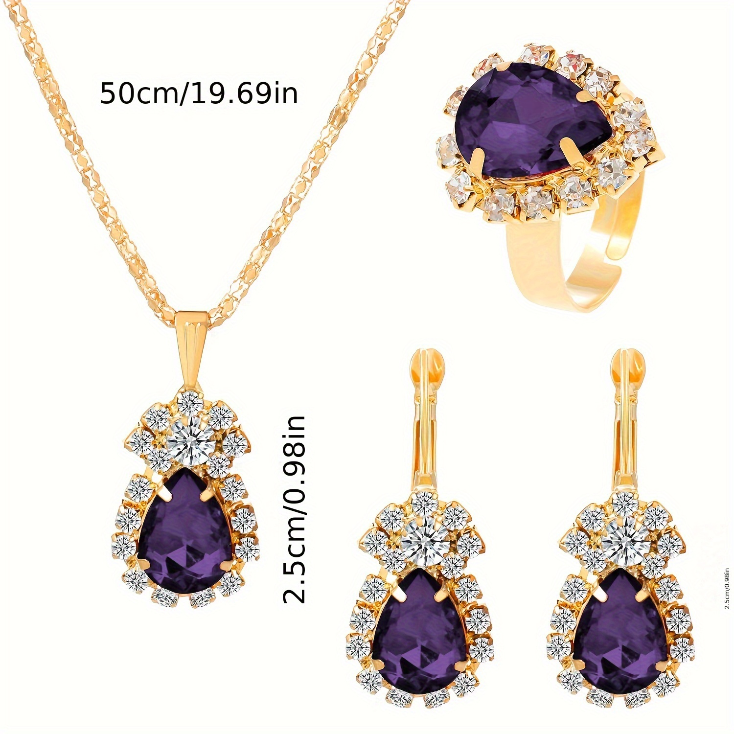 4pcs Water Drop Necklace, Earring & Ring Set for Women
