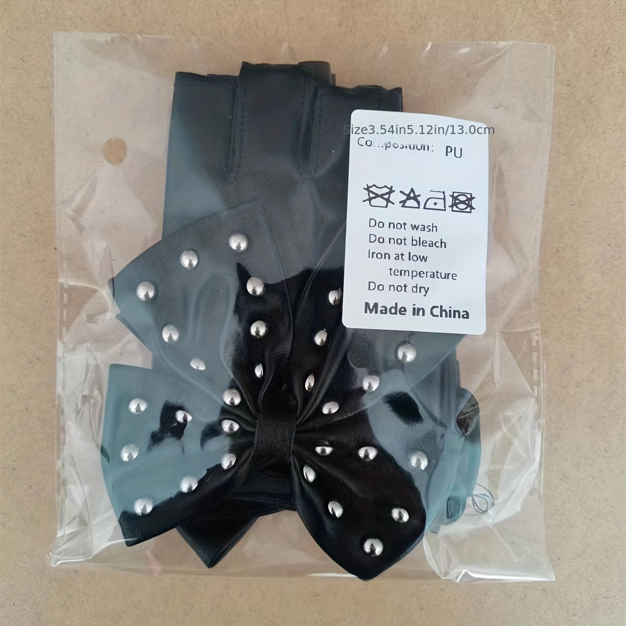 Rivet Bow PU Leather Gloves Punk Dance Performance Half Finger Gloves