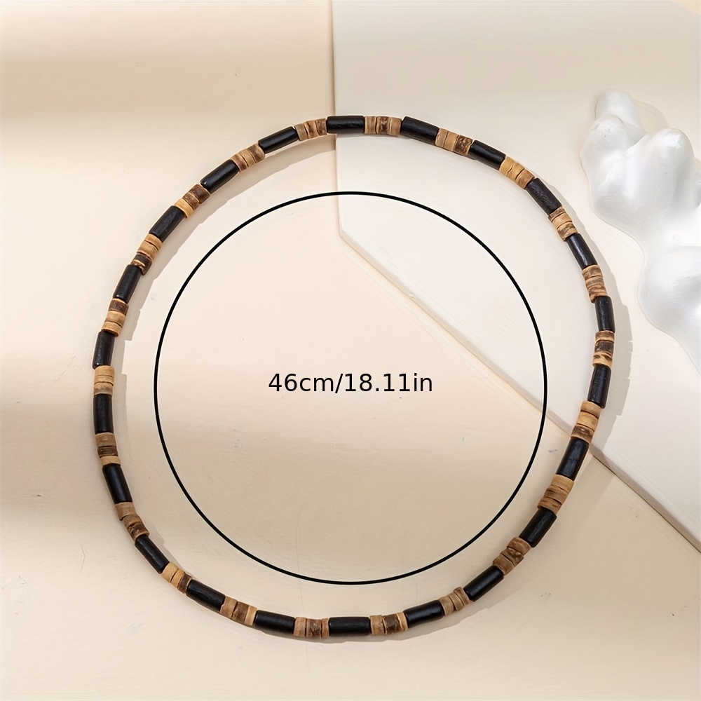Small Retro Style Pattern Stone Wood Mixed Necklace