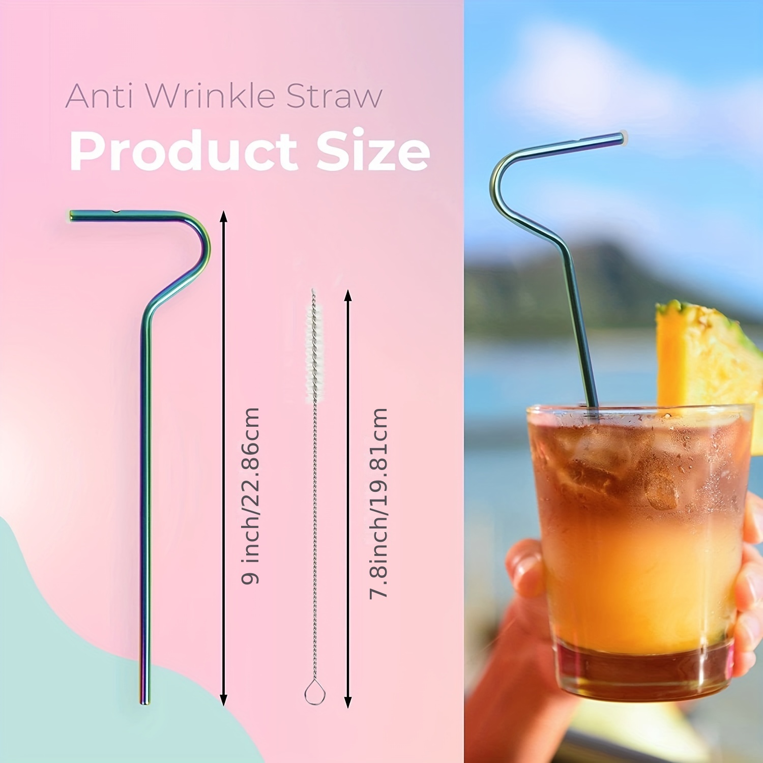 OUTXE Anti Wrinkle Straw 6 Pcs, Reusable Stainless Steel Drinking Straw,  Wrinkle Free Long bended Metal Straw for Lip with Cleaning Brush and  Carrying
