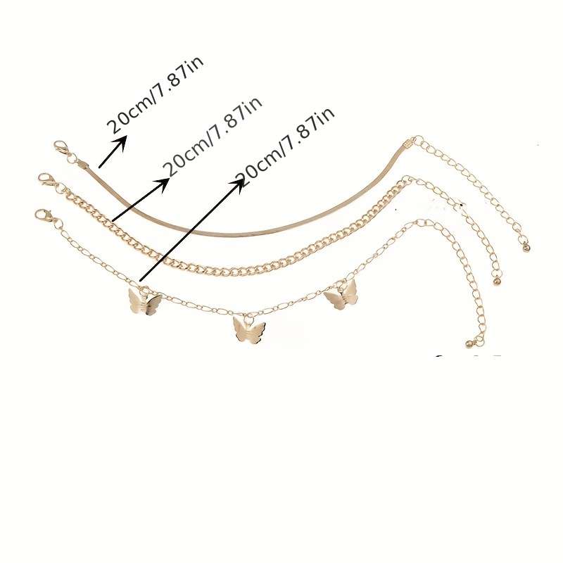 3pcs Butterfly Snake Chain Anklet Set