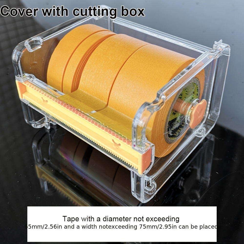 

4 Roll Pack Tape Cutter Set With Clear Acrylic Dispenser And Storage Box, , Space-saving For Diy, Office, School, Model Making, Precision Masking, Tape Cutting Solution, Design