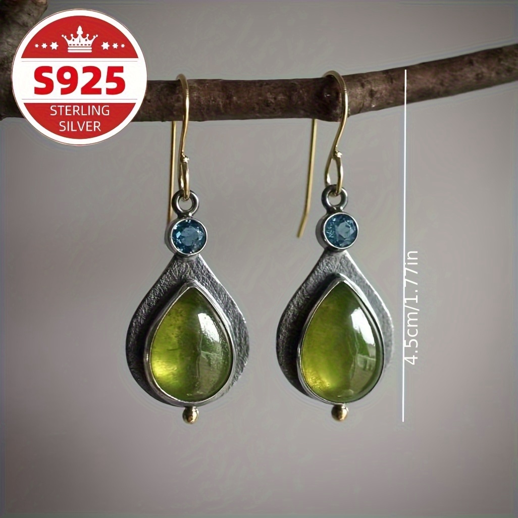 Women's S925 Sterling Silvery Inlaid Green Retro Earrings