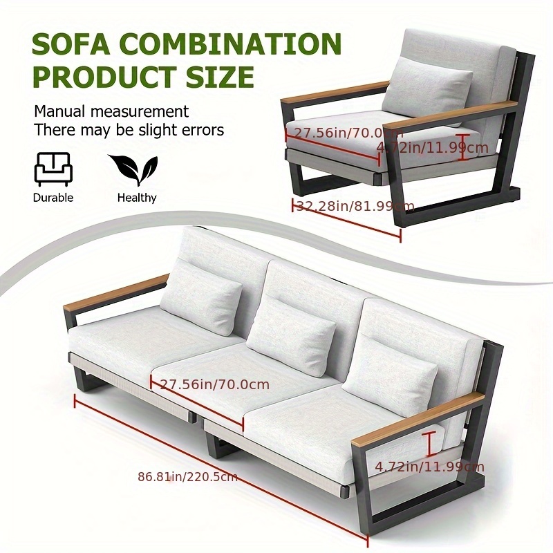 1/3/4pcs Aluminum Patio Sofa with PE Rope Weaving, 500Lbs Capacity Outdoor Conversation Sofa, Waterproof Uv-Resistant Cushions & Powder-Coated Frame, Modern Sectional for Poolside, Garden Yellow