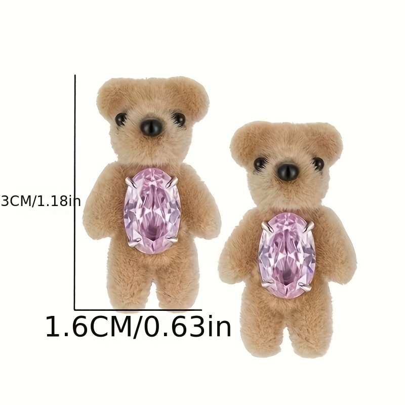 Vintage Boho Velvet Teddy Bear 925 Silver Stud Earrings