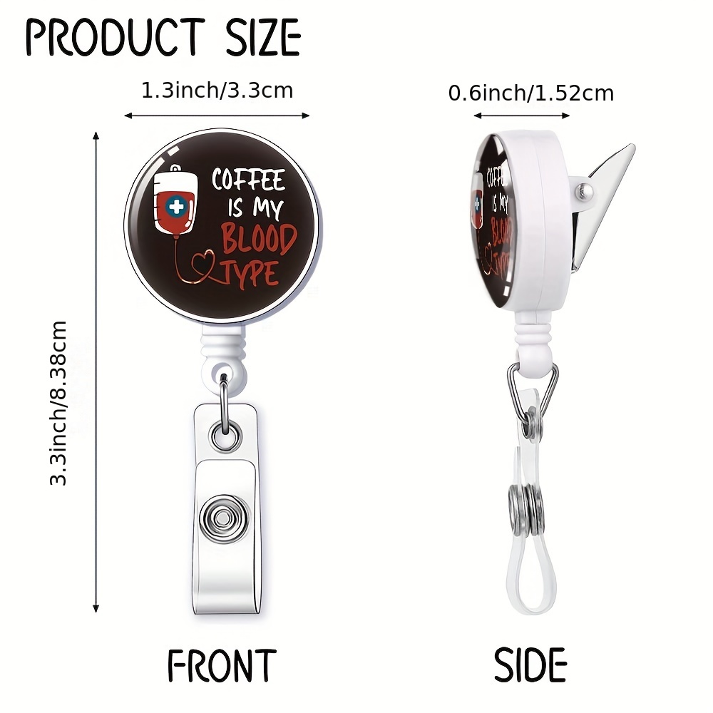My Blood Type is Coffee Badge Reels Retractable Cute ID Clip with 360°  Swivel,Coffee Lovers Gifts,for Doctors Nurses Social Worker Office  Colleague