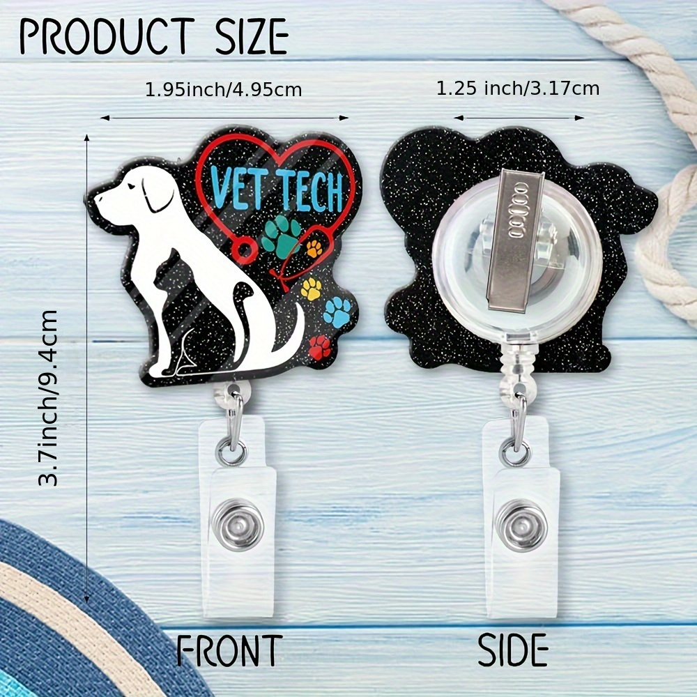 1pc Vet Tech Funny Glitter Badge Reel Retractable With Metal Shark Clip, Cute Badge Holder For Veterinary, Birthday Graduation Gift For Doctor
