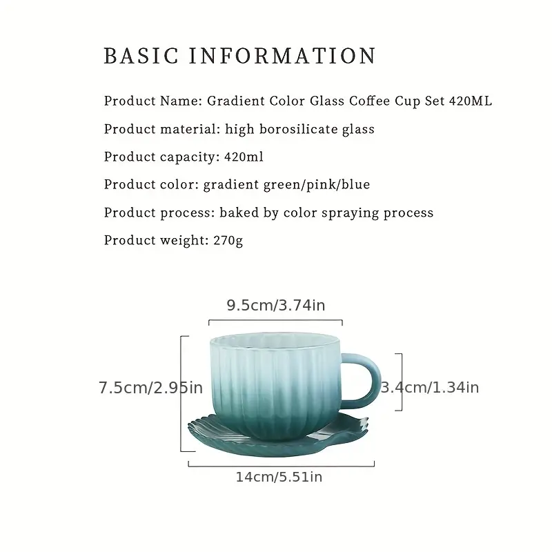 bincoo creative seashell coffee cup and saucer set unique glass mug 420ml details 9