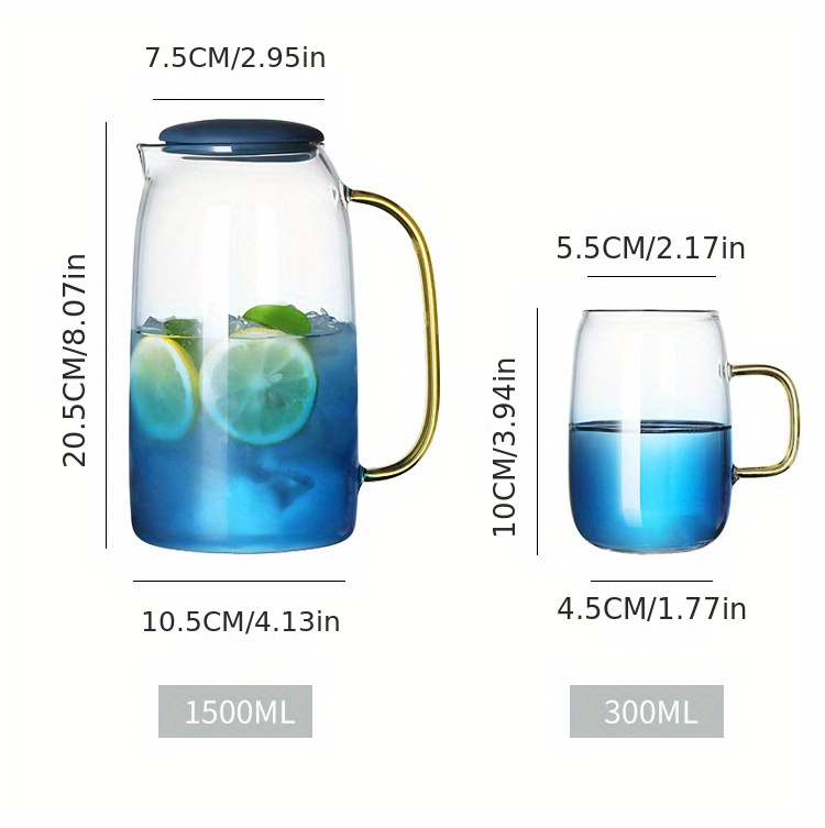 Blue Clear Pitcher And Cups Glass Drink Pitcher And Glass - Temu