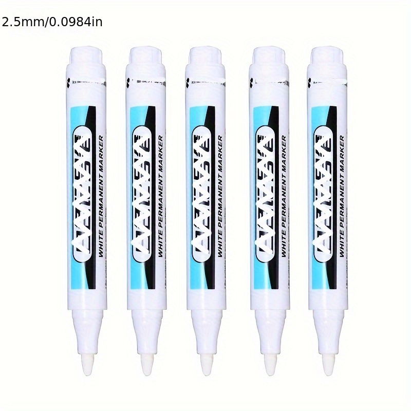 5pcs Letter Graphic White Marker Pen, Simple Waterproof Easy To Use  Permanent Marker For Drawing