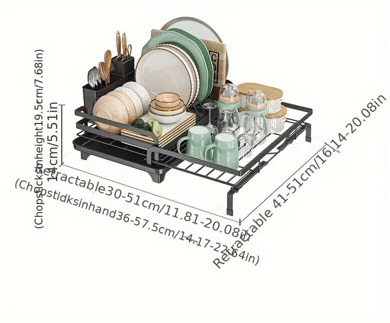 2 in 1 expandable rust resistant metal dish drying rack with pan slots utensil holder and for space saving kitchen counter and sink organization Product details 13