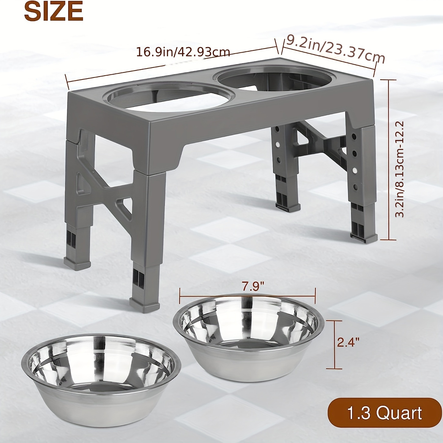 Elevated Dog Bowls, 5 Adjustable Heights Raised Dog Food Bowl,Dog Bowl  Stand with 2 Stainless Steel Dog Food Bowls and 1 Slow Food Bowl, Dog Bowls  for