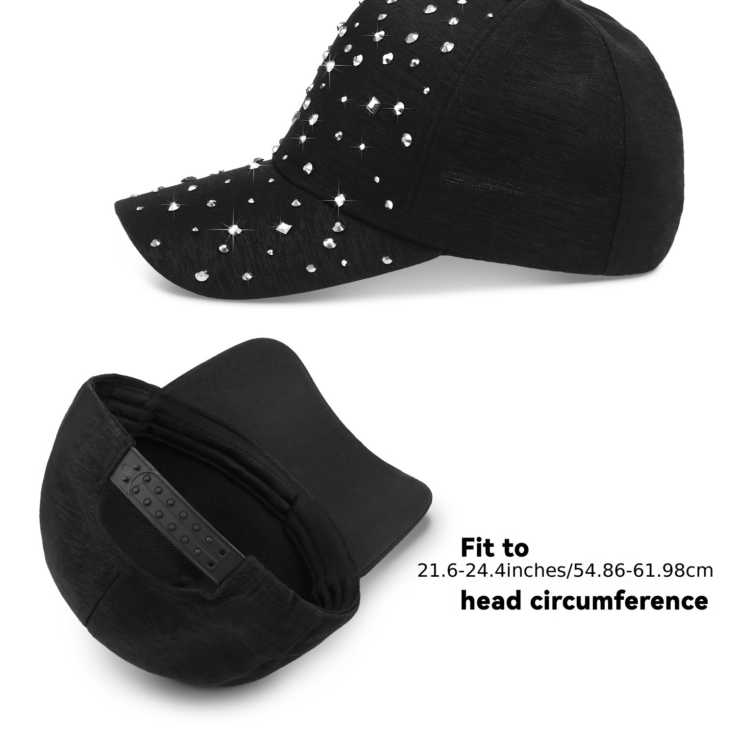 

2 Pcs Adjustable Breathable Rhinestone Baseball Cap For Women Men Sequins Casual Sports Cap Rhinestone Hat