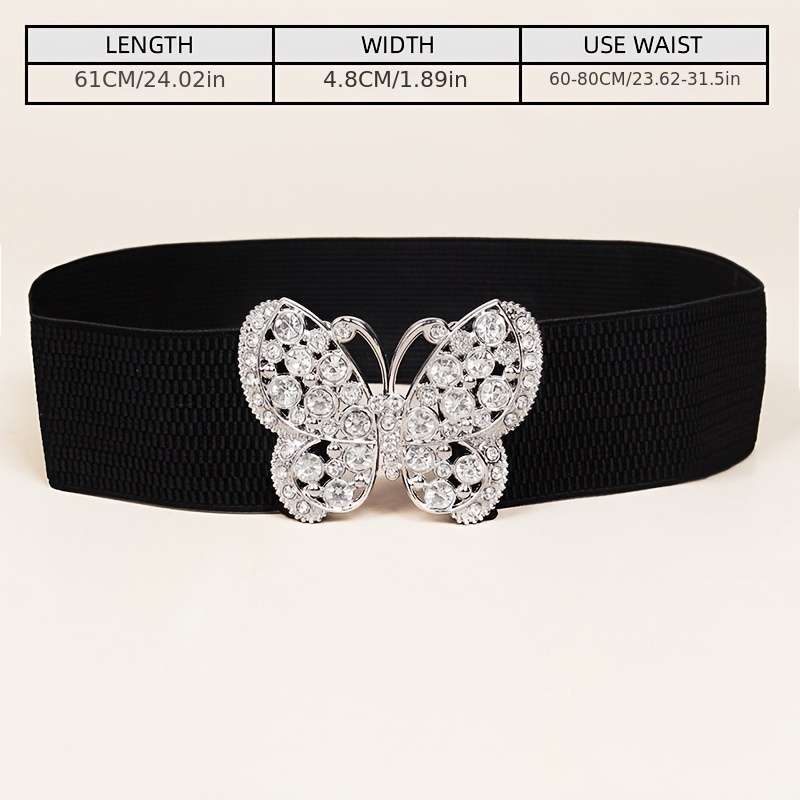 Rhinestone Belt Butterfly Decorated Elastic Girdle Butterfly Hook Buckle