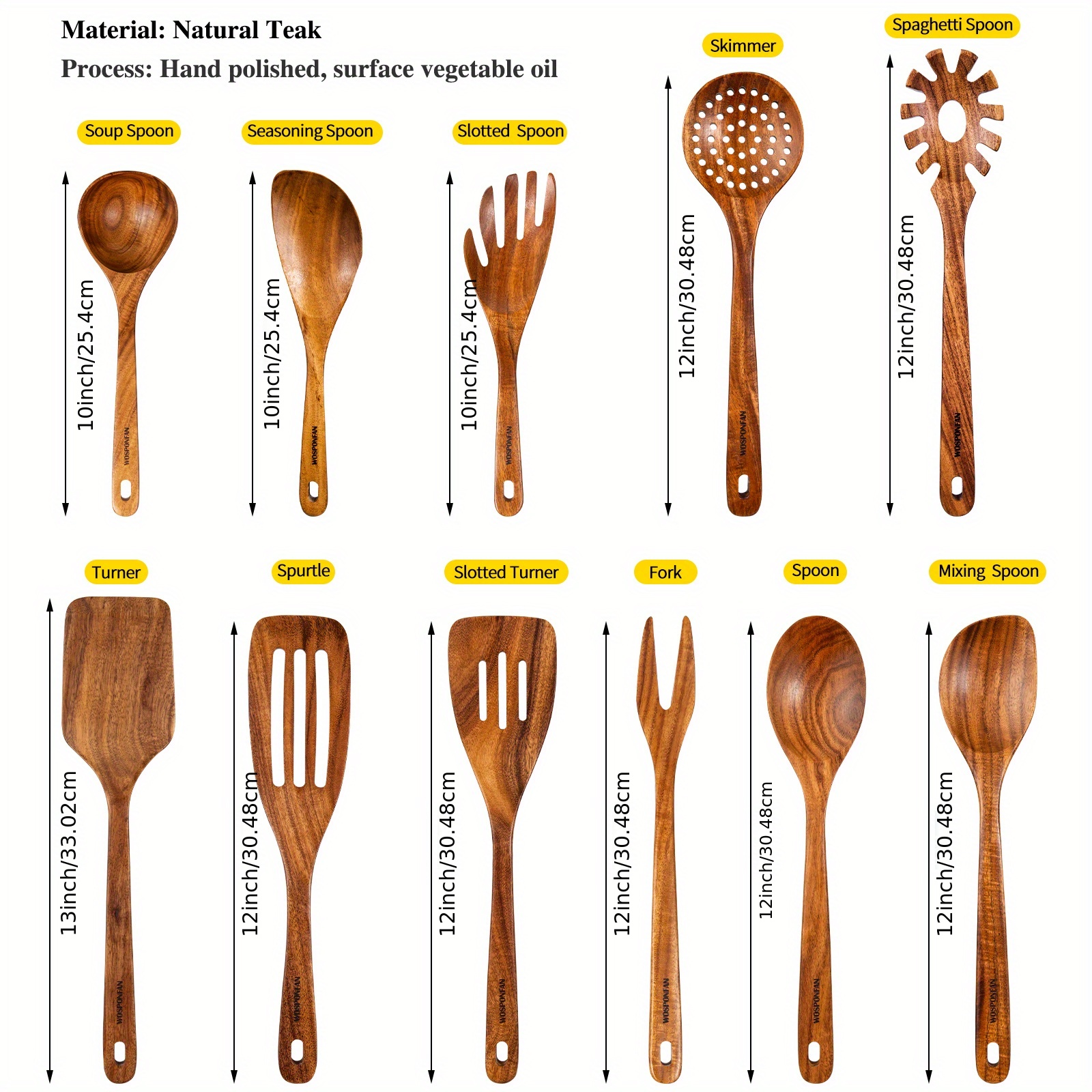 Cucharas de madera para cocinar, juego de 8 utensilios de cocina WOSPONFAN,  utensilios de madera para cocinar, cucharas de madera, juego de espátula