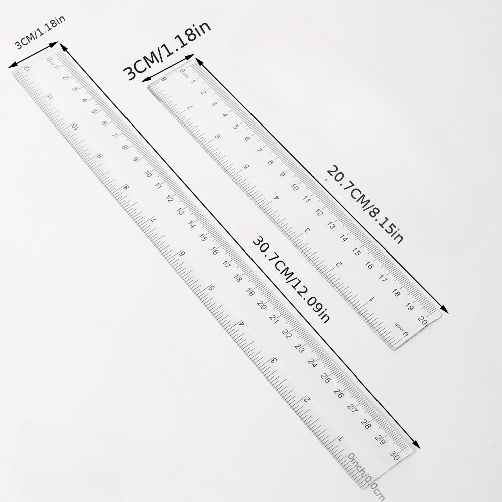 12PCS Clear Ruler, 12 Inch Plastic Rulers for School, Home, or Office,  Clear Plastic Rulers, Assorted Colors.