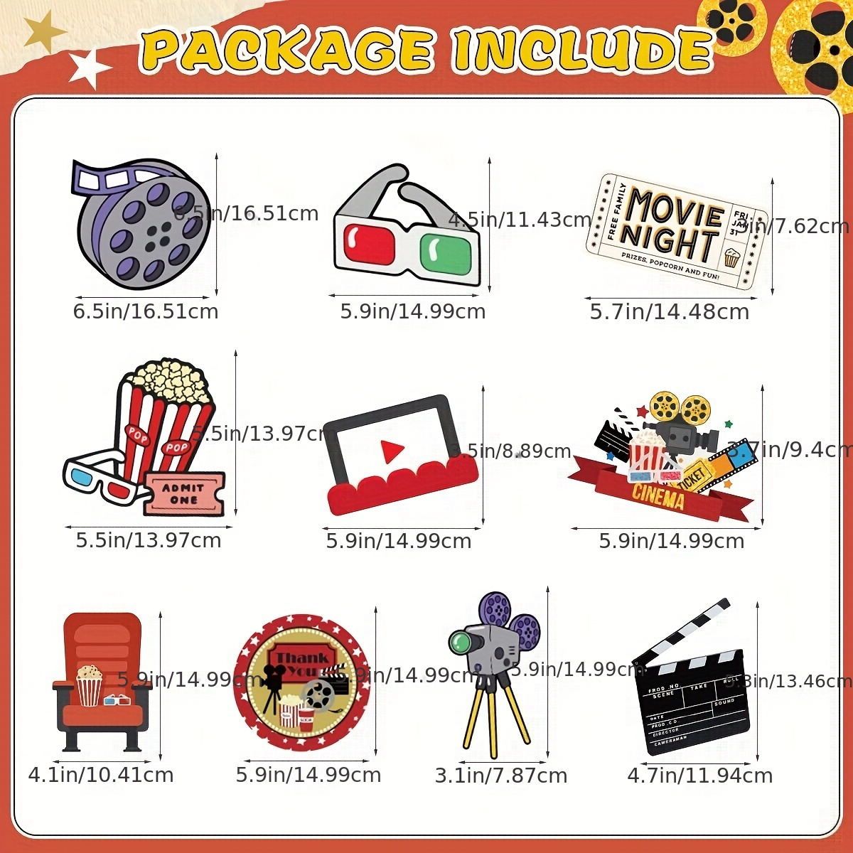 Movie Night Decorations, Include Now Showing Banner, Movie Themed Hanging  Swirls, Tablecloth, Table Honeycomb Centerpieces, Balloons for Movie Night