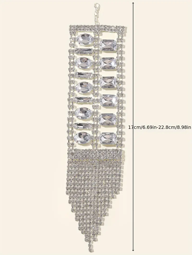 gorgeous rhinestone long fringed hand bracelet wristband wedding jewelry for women details 0