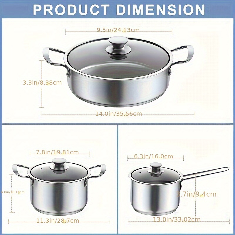 6pcs stainless steel cookware set nonstick pots and pans with lids induction compatible gas stovetop safe with nonstick coating for dishwasher safe details 3