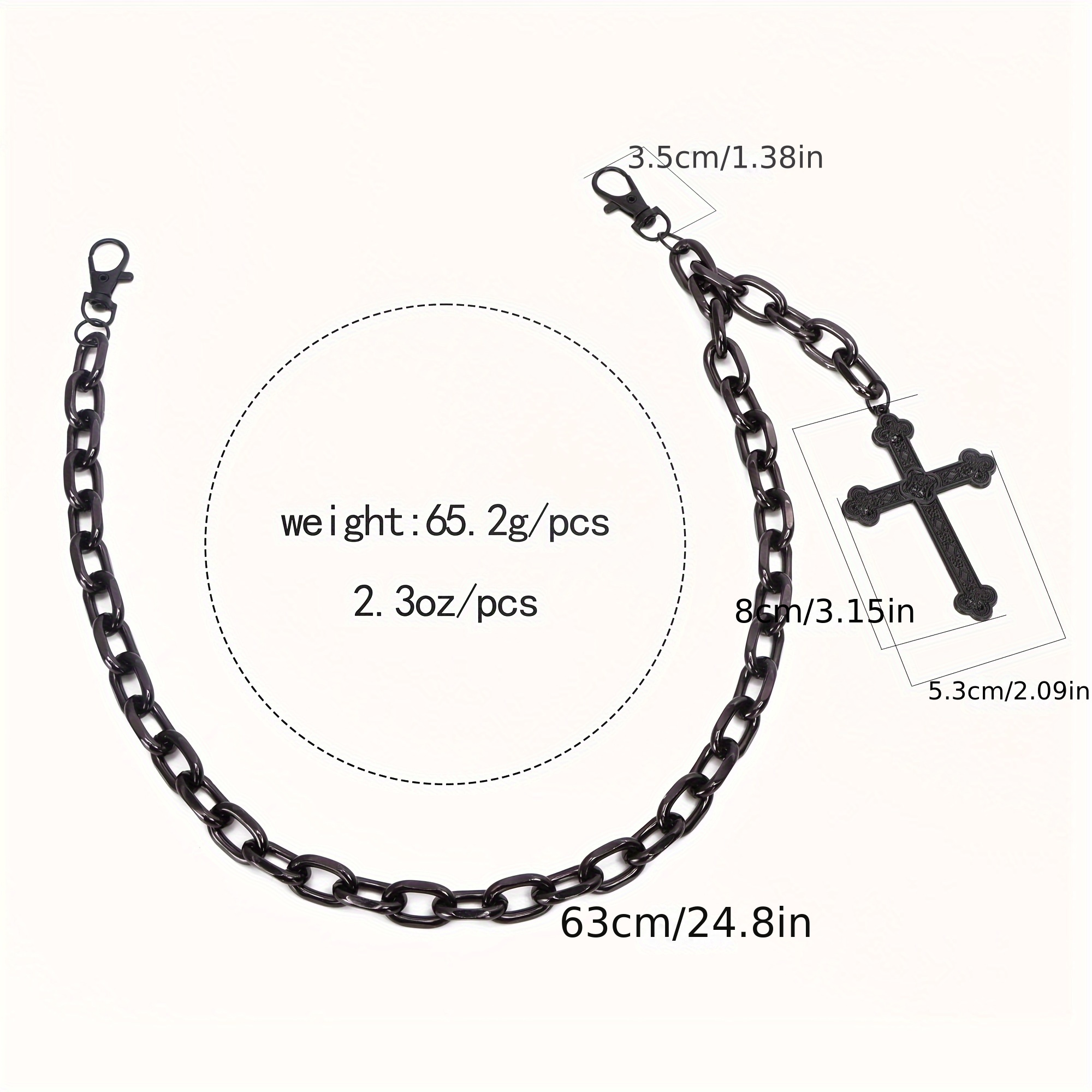 womens gothic chain belt large black cross pendant heavy - Temu display picture 2