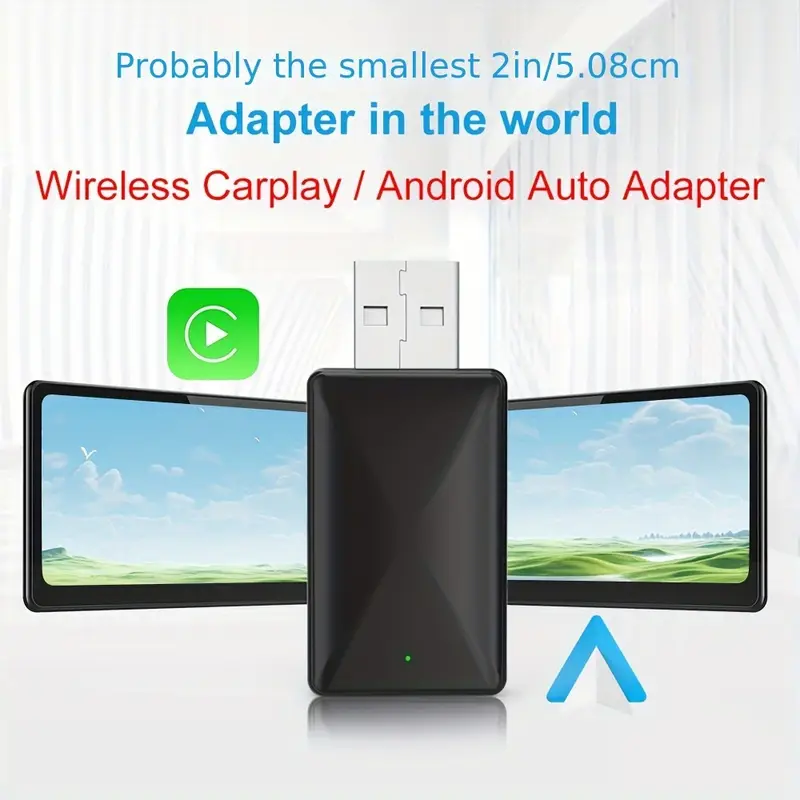 This wireless USB dongle connects CarPlay or Android Auto systems with plug-and-play simplicity for a smooth driving experience