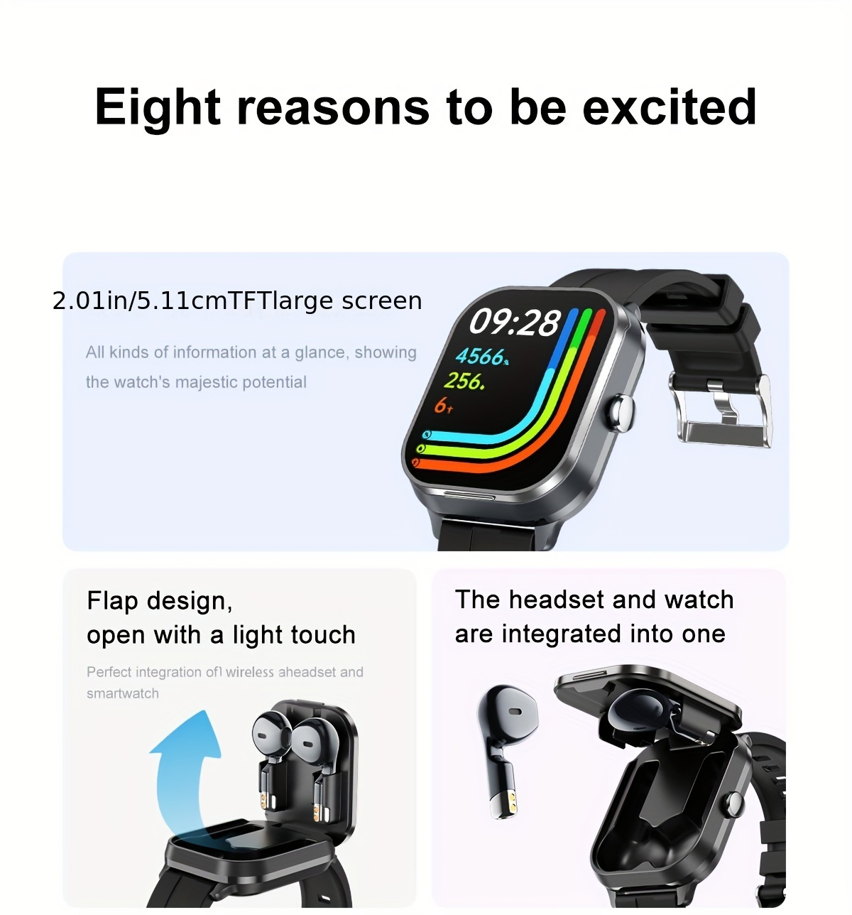  smartwatch with wireless 5 3 earbuds 2 in 1 2 01 screen smart watch with built in headphones usb charging 240mah polymer battery nfc 240p resolution and 90 screen ratio Product details 1