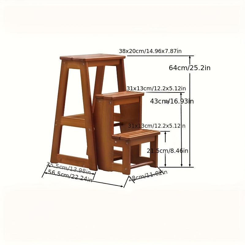  Furniture Taburete plegable de madera maciza Banco alto para el  hogar Taburete cambiador de zapatos de madera Escalera de dos pasos  Escalera de tres pasos (color marrón, tamaño: 15.0x24.0x27.6 in) 