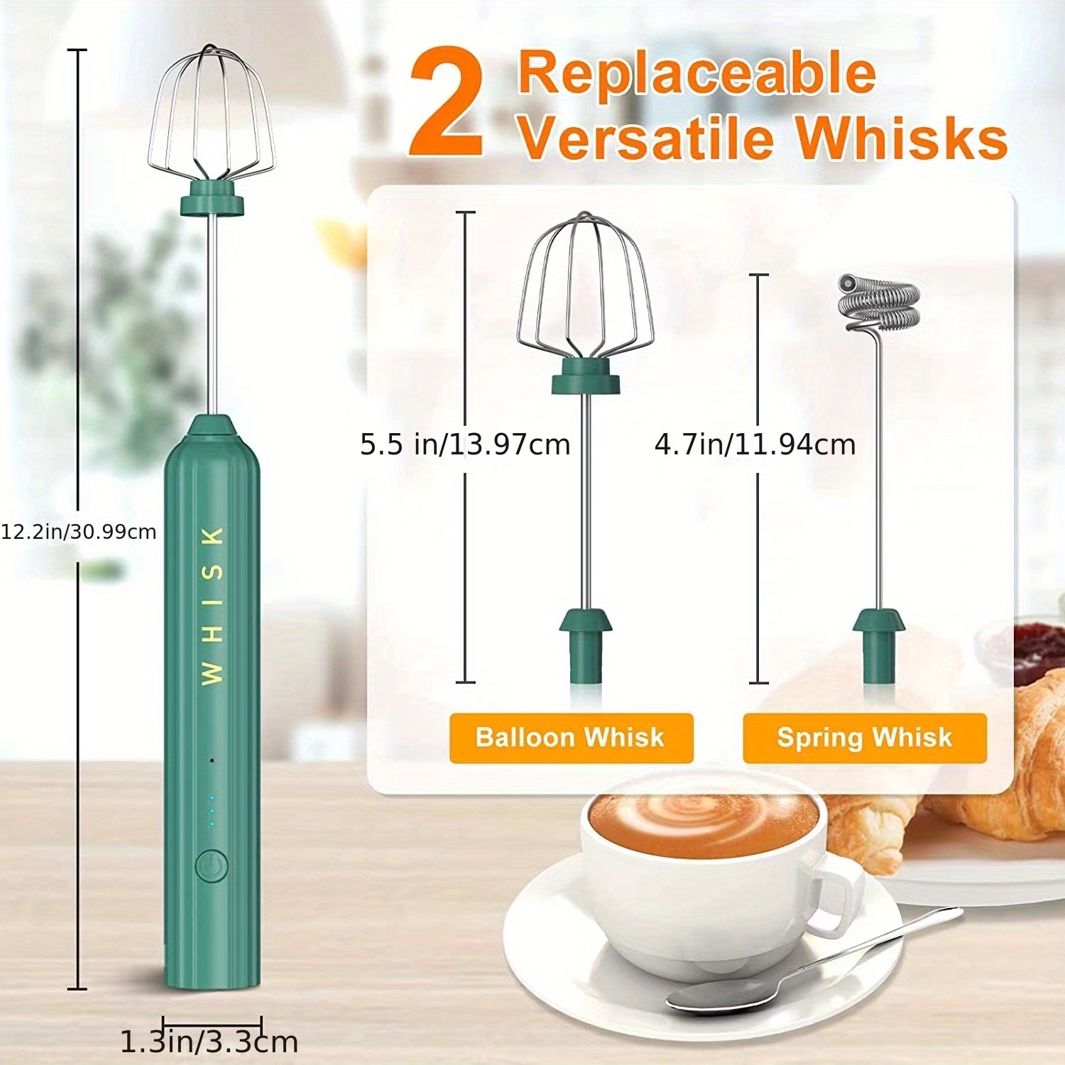 1pc milk frother for coffee 2000 power handheld frother electric whisk milk foamer mini mixer and coffee blender frother for frappe latte matcha two types of double ended details 5